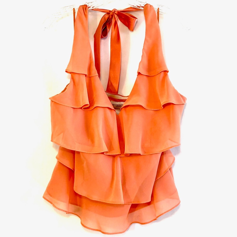 LIZ CLAIBORNE Tiered Halter Top, Salmon Color, 10